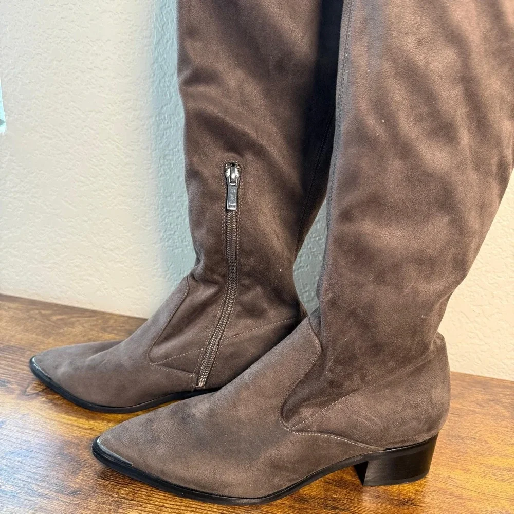 Marc Fisher Yuna Over-The-Knee Boots‎ Women 6.5 Brown Faux Suede Pointed Toe OTK